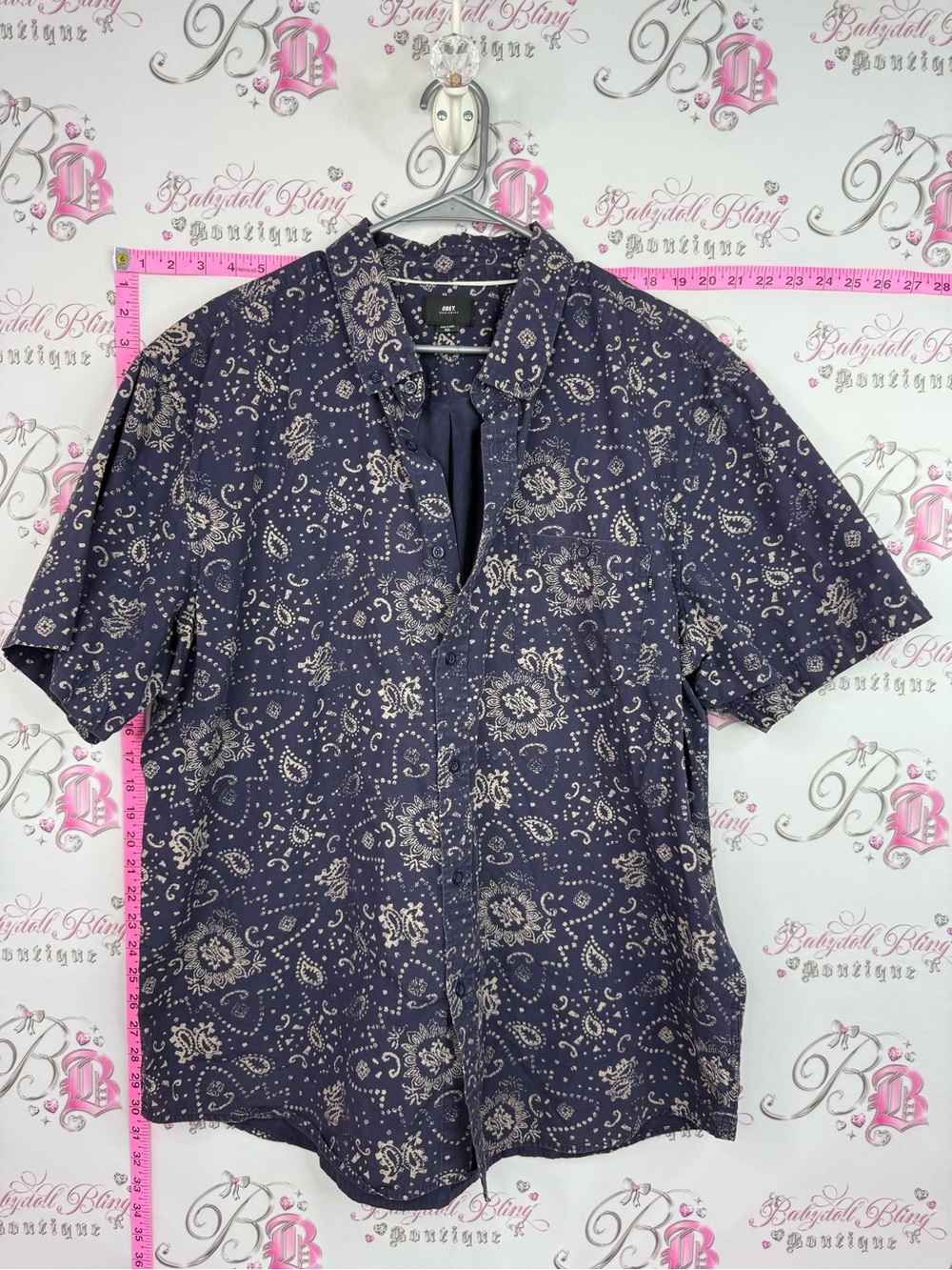 Obey shirt button up Navy Blue Short Sleeve Bandana Print Shirt